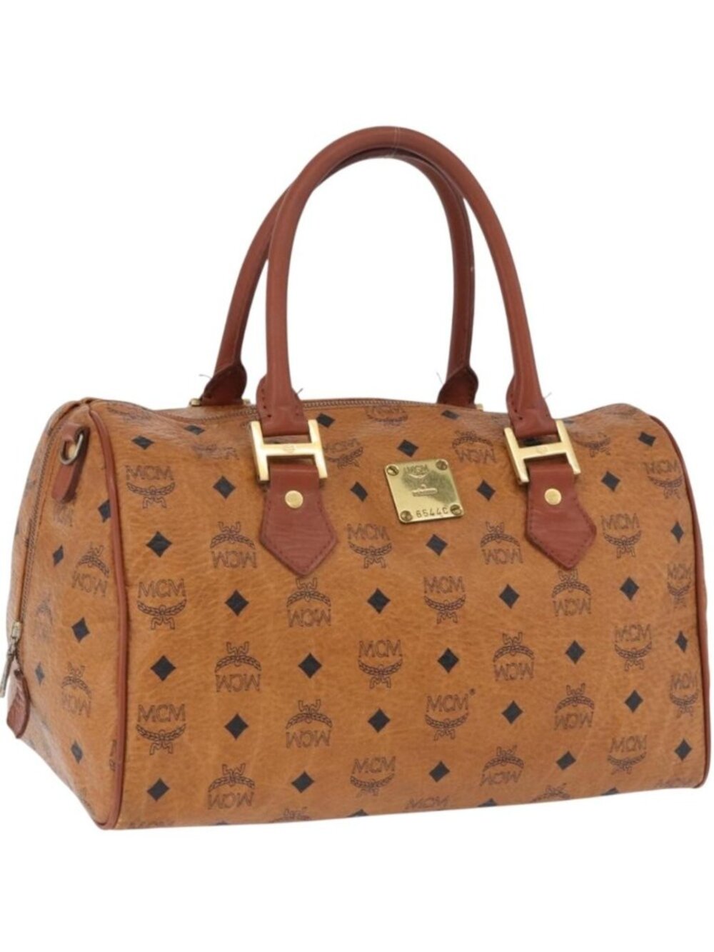 MCM Vicetos Logogram Boston Bag PVC Leather Brown Gold